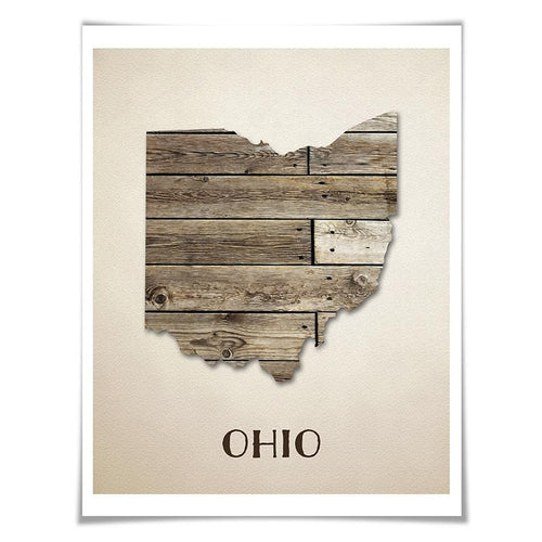 Ohio Map Art Print. 5 Sizes. Travel Poster. Custom State. USA Map. Rustic Art Home Decor.