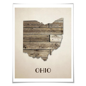 Ohio Map Art Print. 5 Sizes. Travel Poster. Custom State. USA Map. Rustic Art Home Decor.
