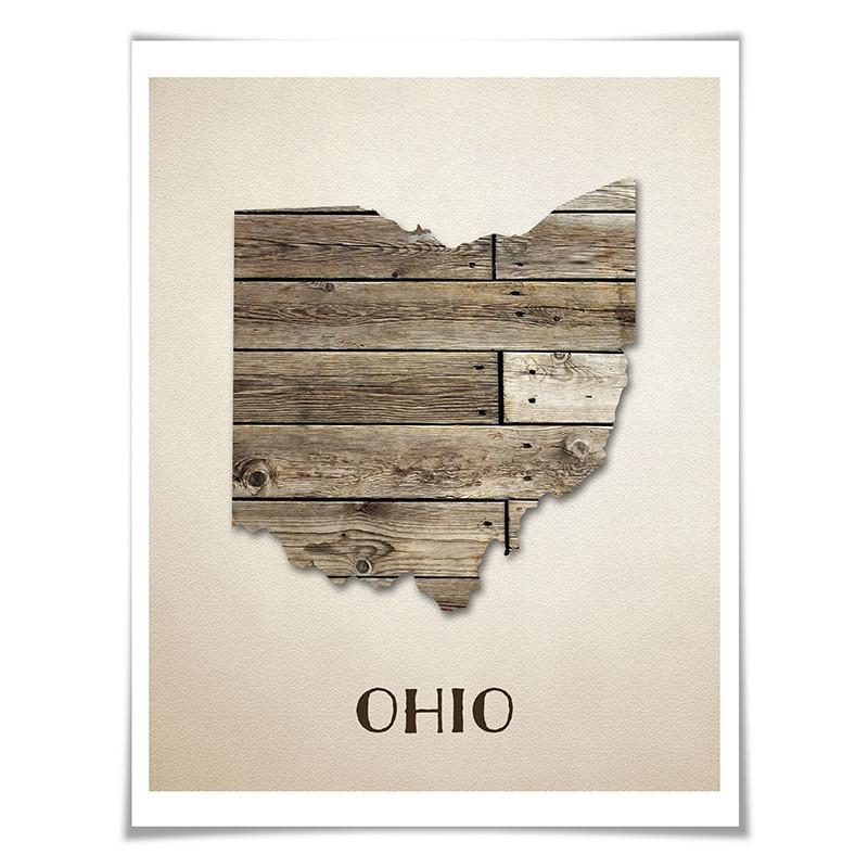 Ohio Map Art Print. 5 Sizes. Travel Poster. Custom State. USA Map. Rustic Art Home Decor.