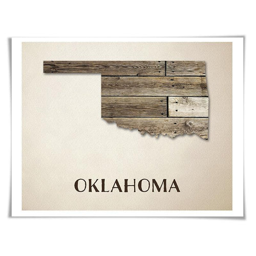 Oklahoma Map Art Print. 5 Sizes. Travel Poster. Custom State. USA Map. Rustic Art Home Decor.