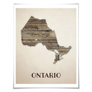 Ontario Map Art Print. 5 Sizes. Travel Poster. Custom Province. Canada Map. Rustic Art Home Decor.