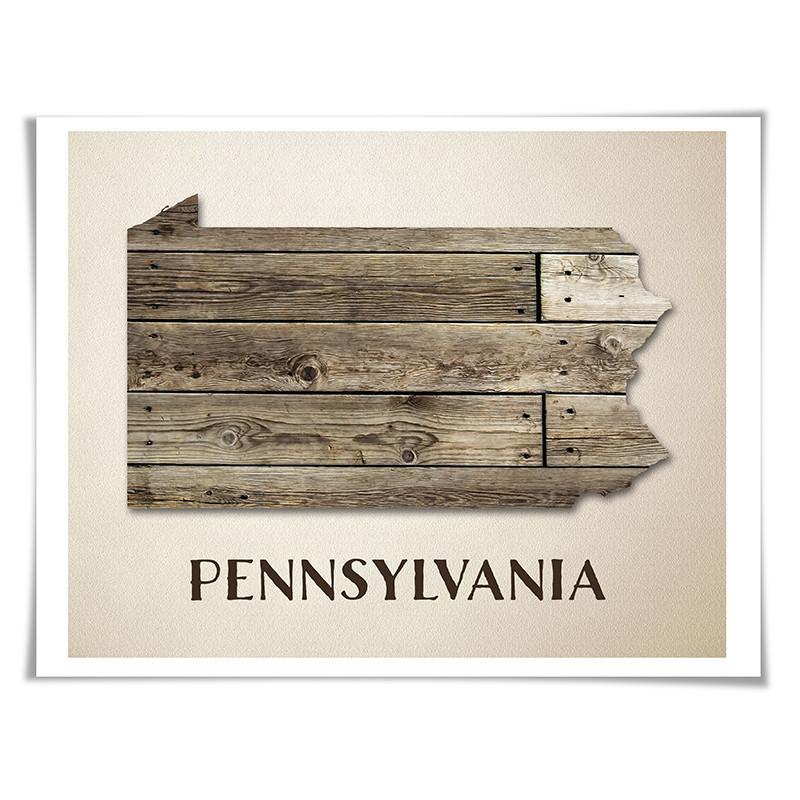 Pennsylvania Map Art Print. 5 Sizes. Travel Poster. Custom State. USA Map. Rustic Art Home Decor.