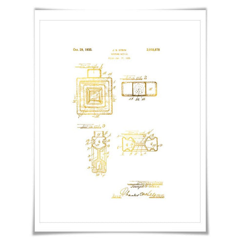 Perfume Bottle Gold Foil Patent Illustration. 7 Foil Colours. Perfume Poster. Vintage Art Print