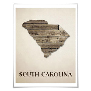 South Carolina Map Art Print. 5 Sizes. Travel Poster. Custom State. USA Map. Rustic Art Home Decor.