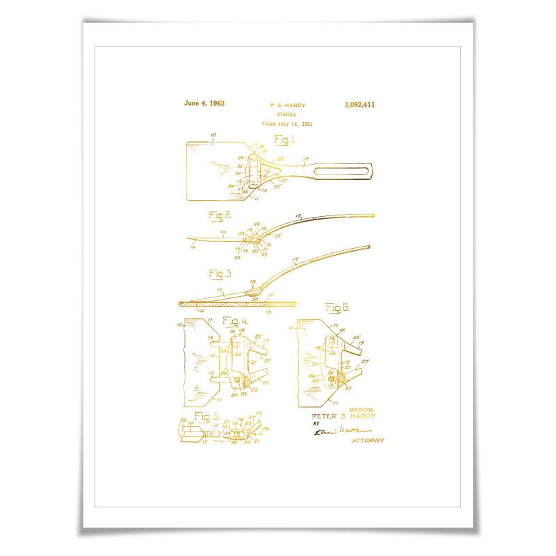 Spatula Patent Drawing Illustration Gold Foil Art Print. 7 Foil Colours. Vintage Poster Cooking Baking Kitchen Chef