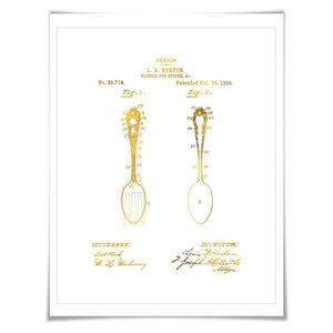 Spoon Patent Drawing Illustration Gold Foil Art Print. 7 Foil Colours. Vintage Poster Cooking Baking Kitchen Chef