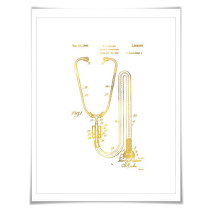 Stethoscope Gold Foil Patent Art Print. 7 Foil Colours. Doctor Poster. Medical Hospital