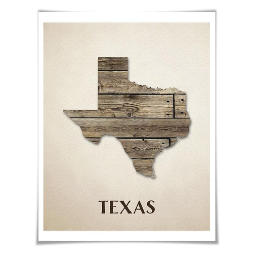 Texas Map Art Print. 5 Sizes. Travel Poster. Custom State. USA Map. Rustic Art Home Decor.