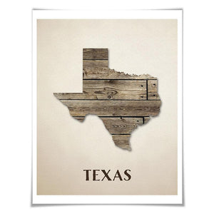 Texas Map Art Print. 5 Sizes. Travel Poster. Custom State. USA Map. Rustic Art Home Decor.