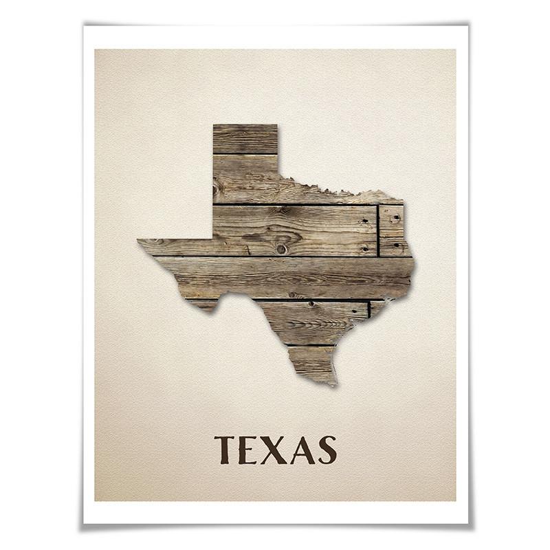 Texas Map Art Print. 5 Sizes. Travel Poster. Custom State. USA Map. Rustic Art Home Decor.