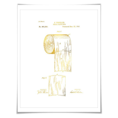 Toilet Paper Roll Gold Foil Patent Illustration. 7 Foil Colours. Bathroom Wall Art. Vintage Art Print