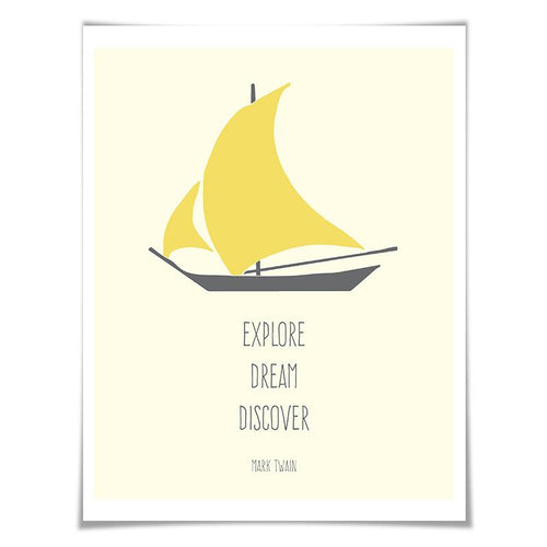 Explore Dream Discover Art Print Mark Twain Quote. 5 Sizes. Sail Boat Sailing Boating Travel Poster Adventure