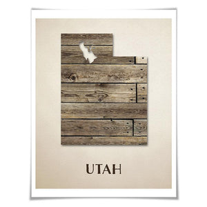 Utah Map Art Print. 5 Sizes. Travel Poster. Custom State. USA Map. Rustic Art Home Decor.