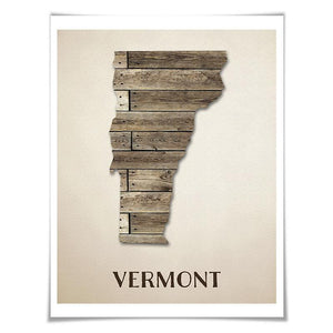Vermont Map Art Print. 5 Sizes. Travel Poster. Custom State. USA Map. Rustic Art Home Decor.