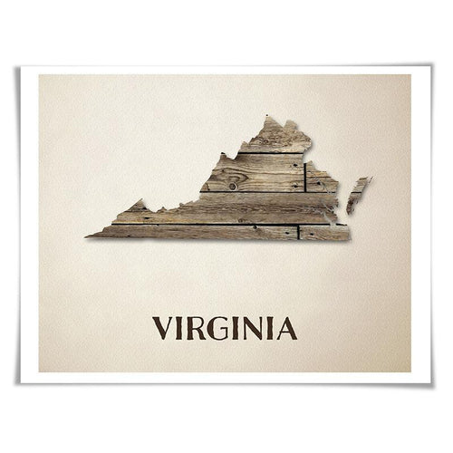 Virginia Map Art Print. 5 Sizes. Travel Poster. Custom State. USA Map. Rustic Art Home Decor.