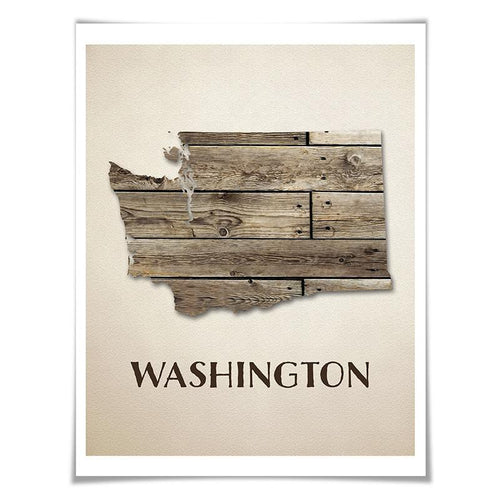 Washington Map Art Print. 5 Sizes. Travel Poster. Custom State. USA Map. Rustic Art Home Decor.