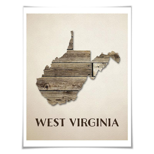 West Virginia Map Art Print. 5 Sizes. Travel Poster. Custom State. USA Map. Rustic Art Home Decor.