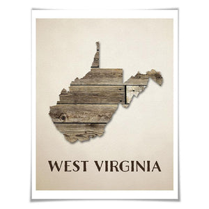 West Virginia Map Art Print. 5 Sizes. Travel Poster. Custom State. USA Map. Rustic Art Home Decor.