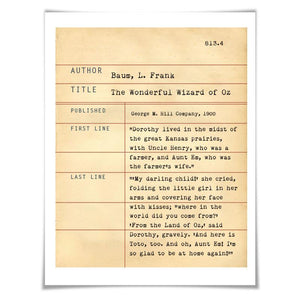 The Wizard of Oz L. Frank Baum. Literary Art Print. 5 Sizes. Library Card. Book Lovers Gift. Literature
