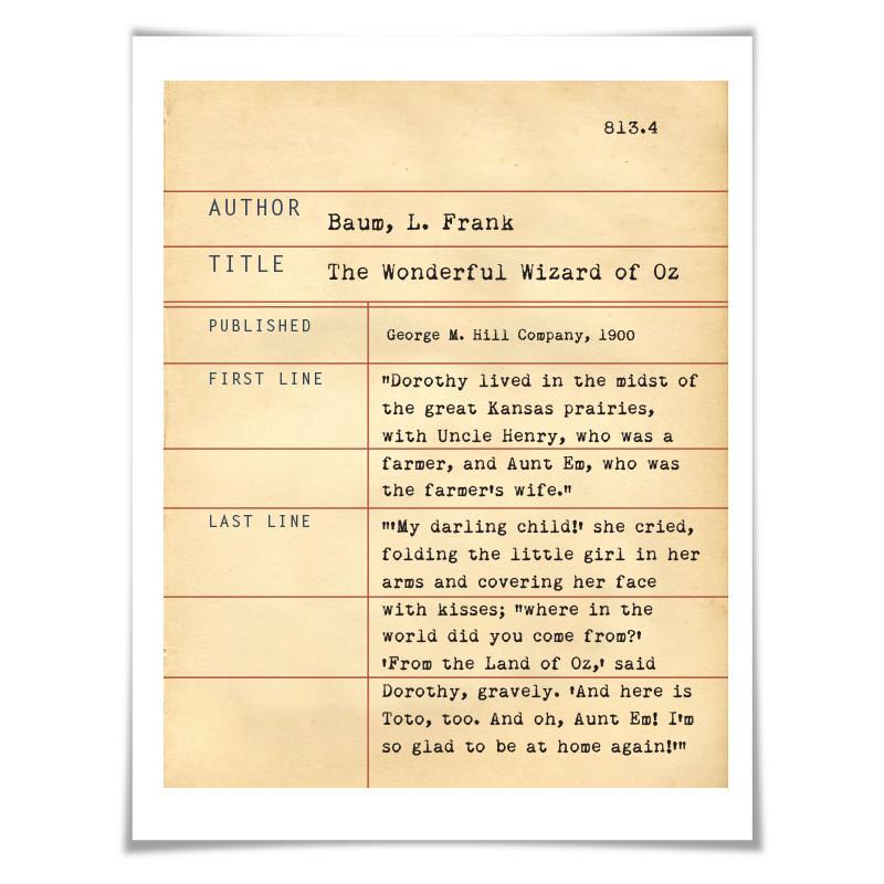 The Wizard of Oz L. Frank Baum. Literary Art Print. 5 Sizes. Library Card. Book Lovers Gift. Literature